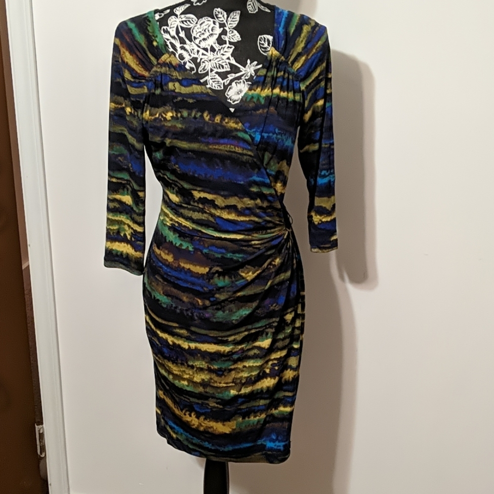 Multi-colored faux wrap dress